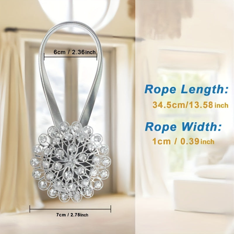 Magnetic Curtain Tieback with Crystal Flower and Elastic Spring Wire for Home Office