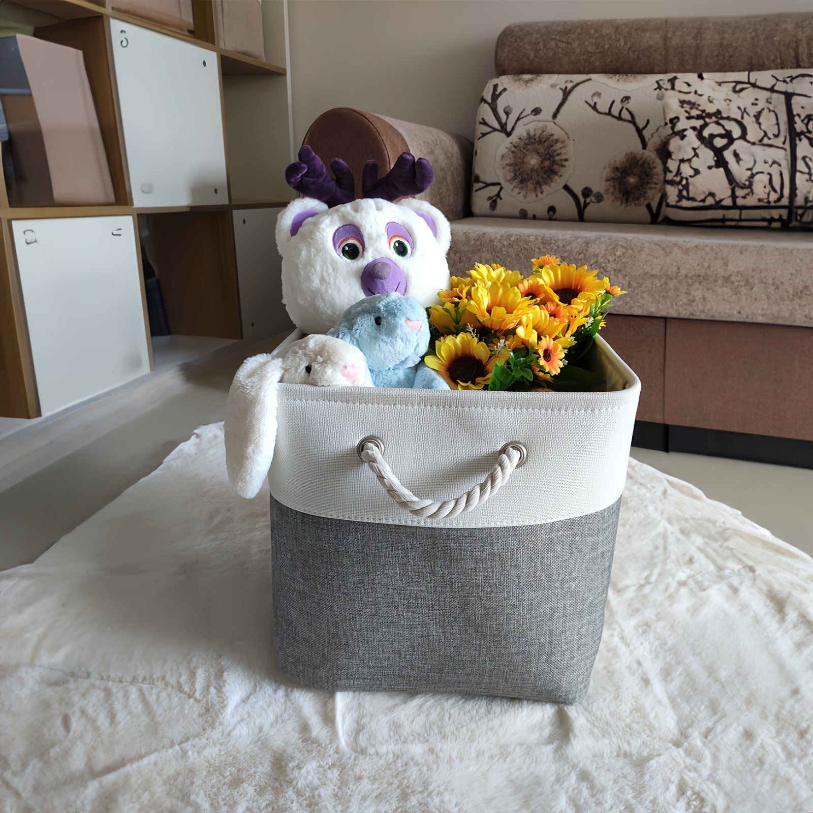 Juego de 6 cestas de tela con asas 33x33 cm para organización del hogar, oficina y armario