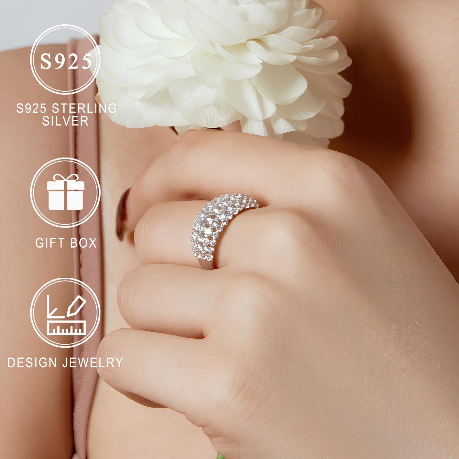 Keng Versiya Ayollar Halqasi Qiyshiq Olmosli Sintetik Zirkoniya Halqasi - Yuqori Sifatli Sterling Kumush (S925) - Zamonaviy Dizayn - Marjon Zargarlik - Sevishganlar Kuni, Onalar Kuni, Ramazon, Eid al-Fitr uchun Mukammal Sovg'a - Sovg'a qutisida keladi