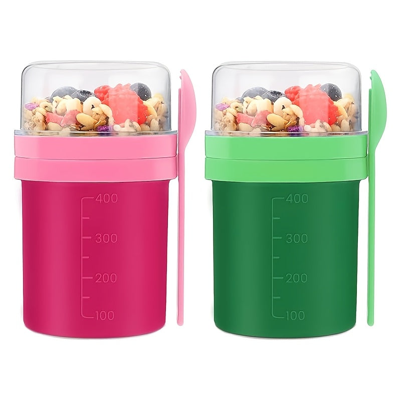 Set of 2 Double-Layer Yogurt and Salad Cups with Fork Lids for Travel and Parties
