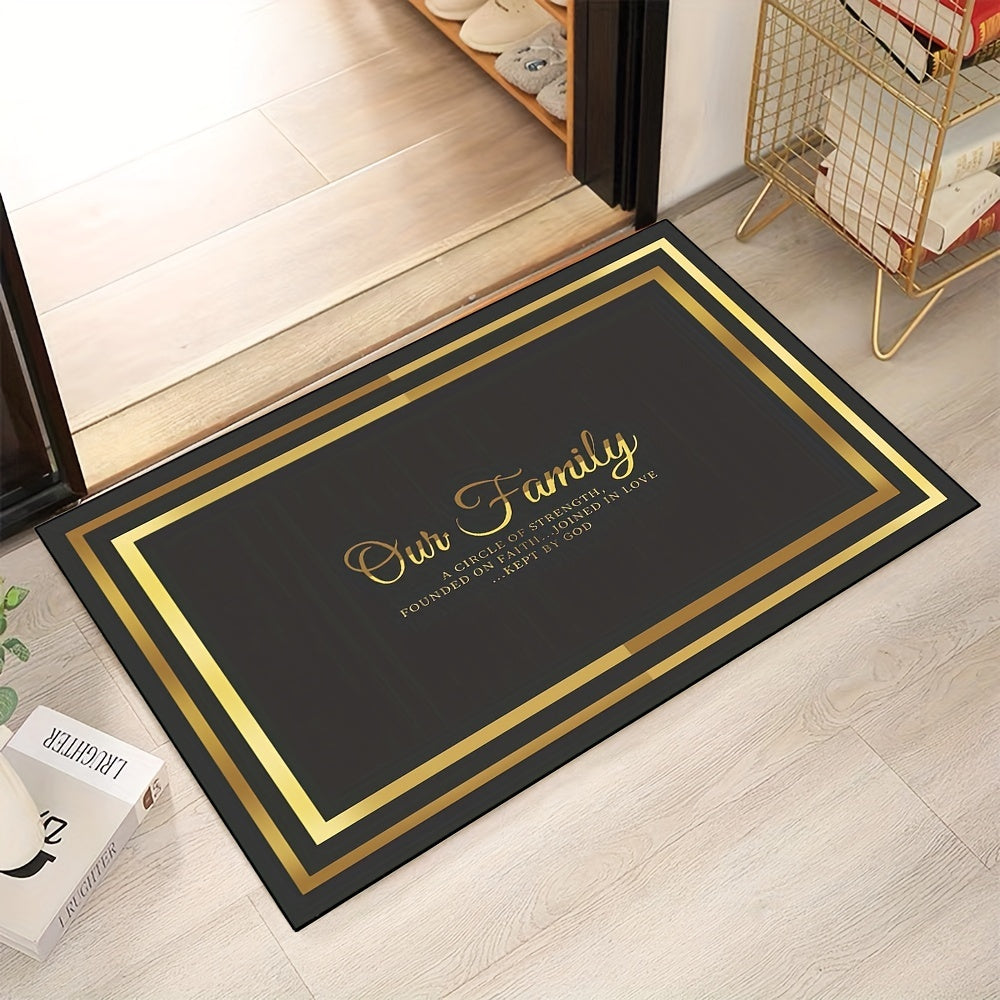 Black and Gold Welcome Door Mat Non-Slip Machine Washable Polyester