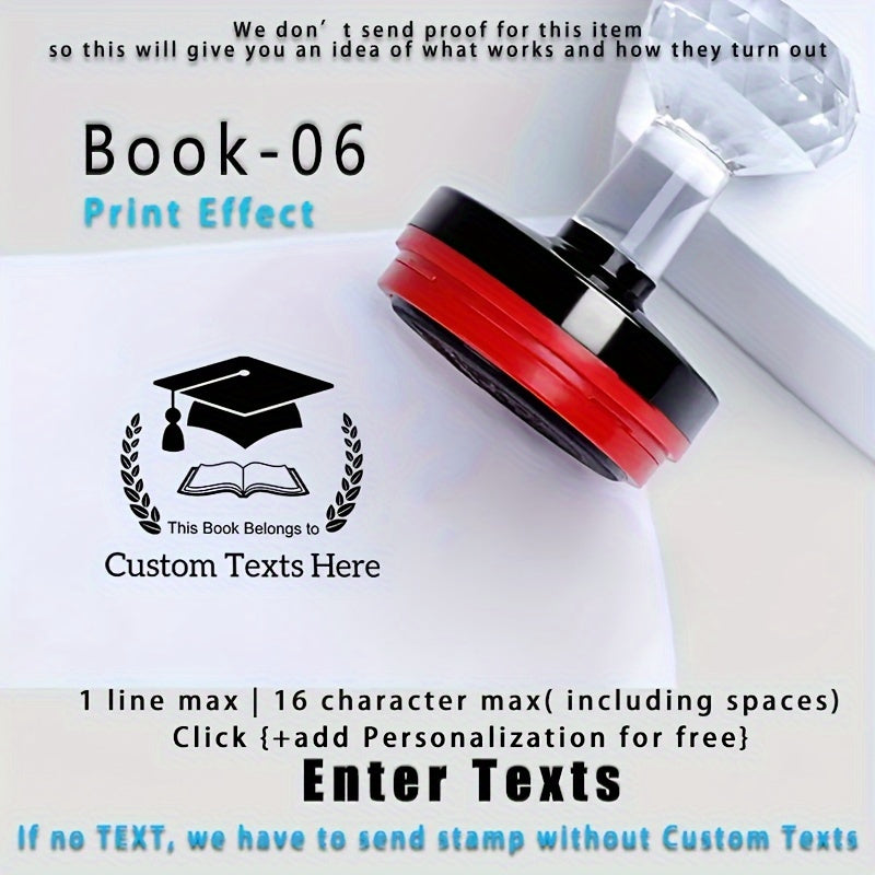 Shaxsiylashtirilgan kutubxona kitobi muhrini o'z-o'zidan bosadigan siyoh bilan, bir nechta tillarda mavjud, kundalik ofis ishlari uchun mos.