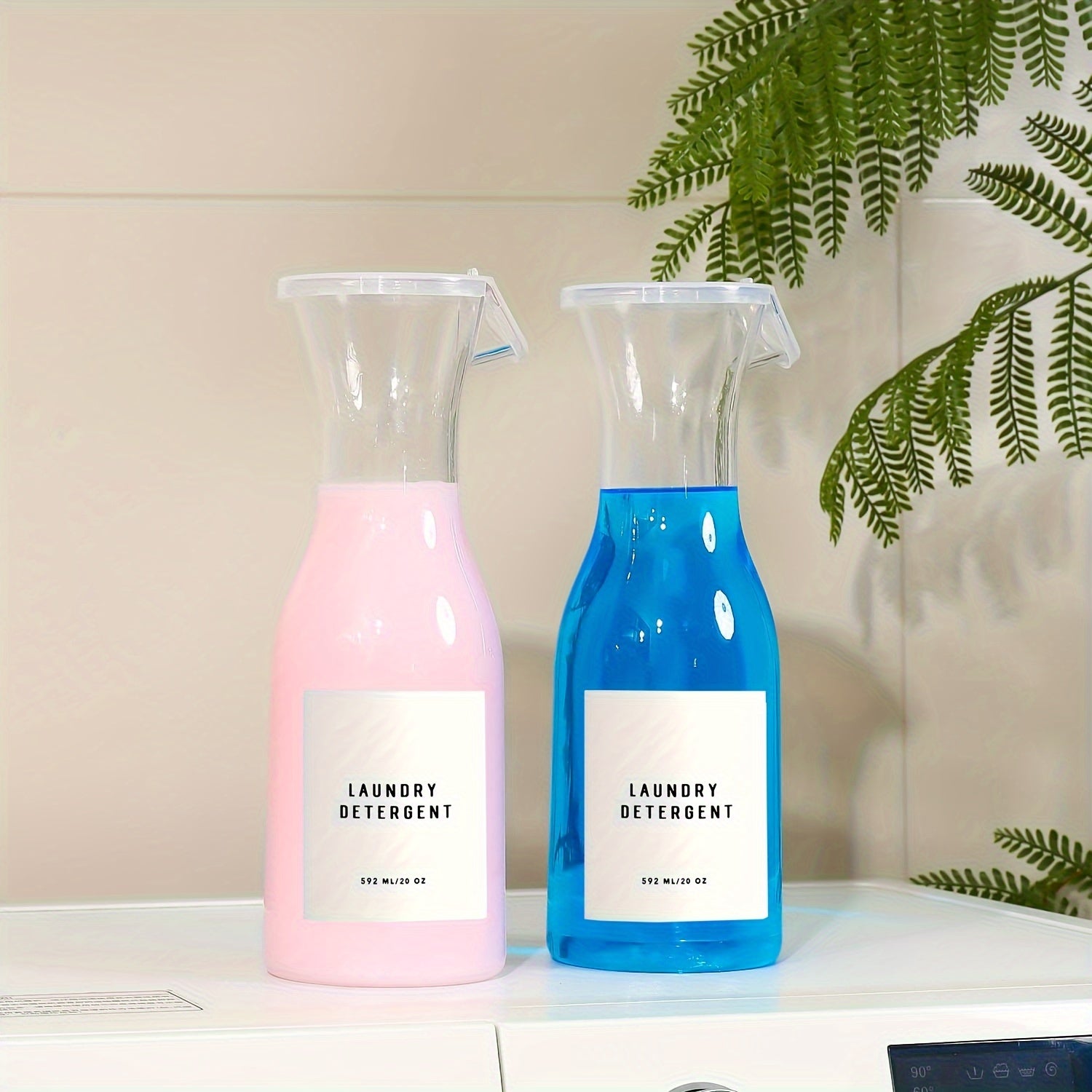 Set of 2 20oz Plastic Laundry Detergent Dispensers for Liquid Soap and Fabric Softener