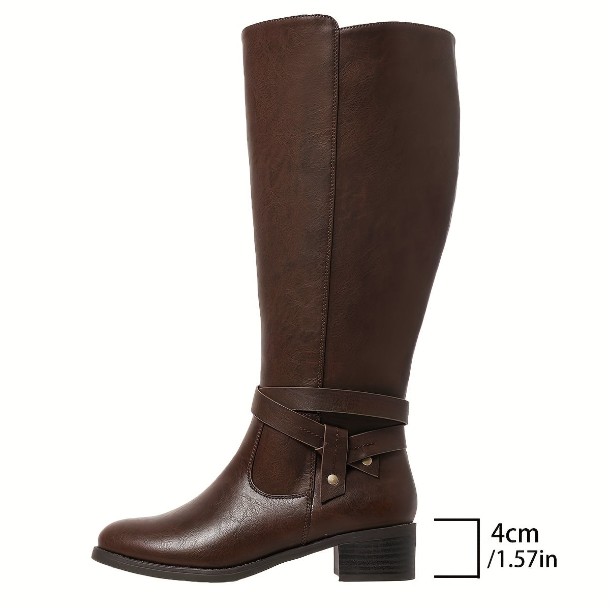 Ayollar uchun sun'iy qoplamali o'rta tizzali botinkalar, zippersi bilan, qattiq poyabzal, rezina tagli