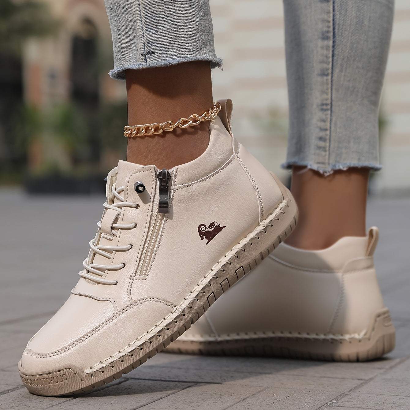 Women’s Handmade Stitched Leather Midband Slip-On Casual Short Boots