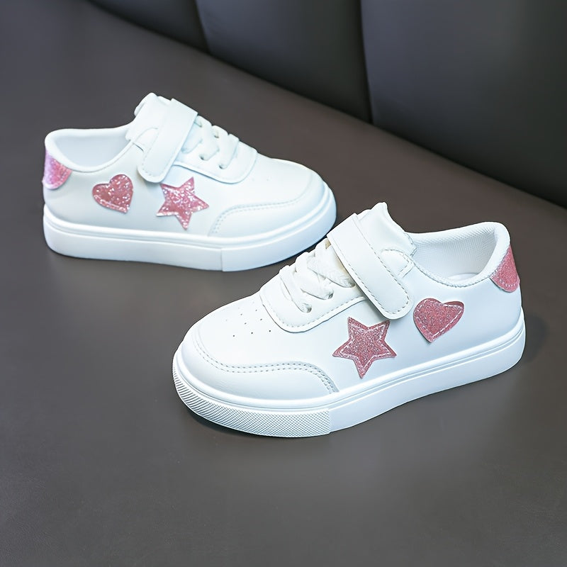 Детские весенние кроссовки с сердечками и звёздочками, белая повседневная обувь