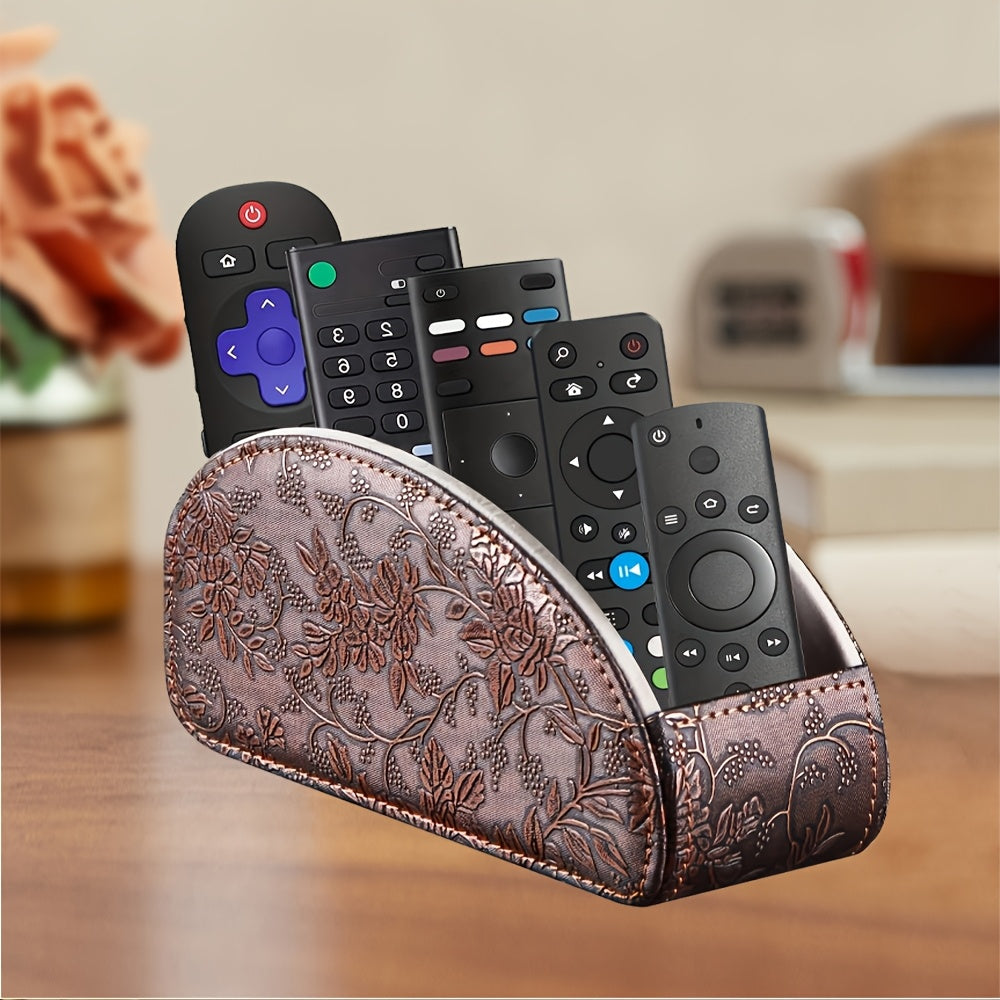 Organizador de control remoto con caja de almacenamiento de 5 compartimentos de cuero PU para hogar, cocina, baño y dormitorio