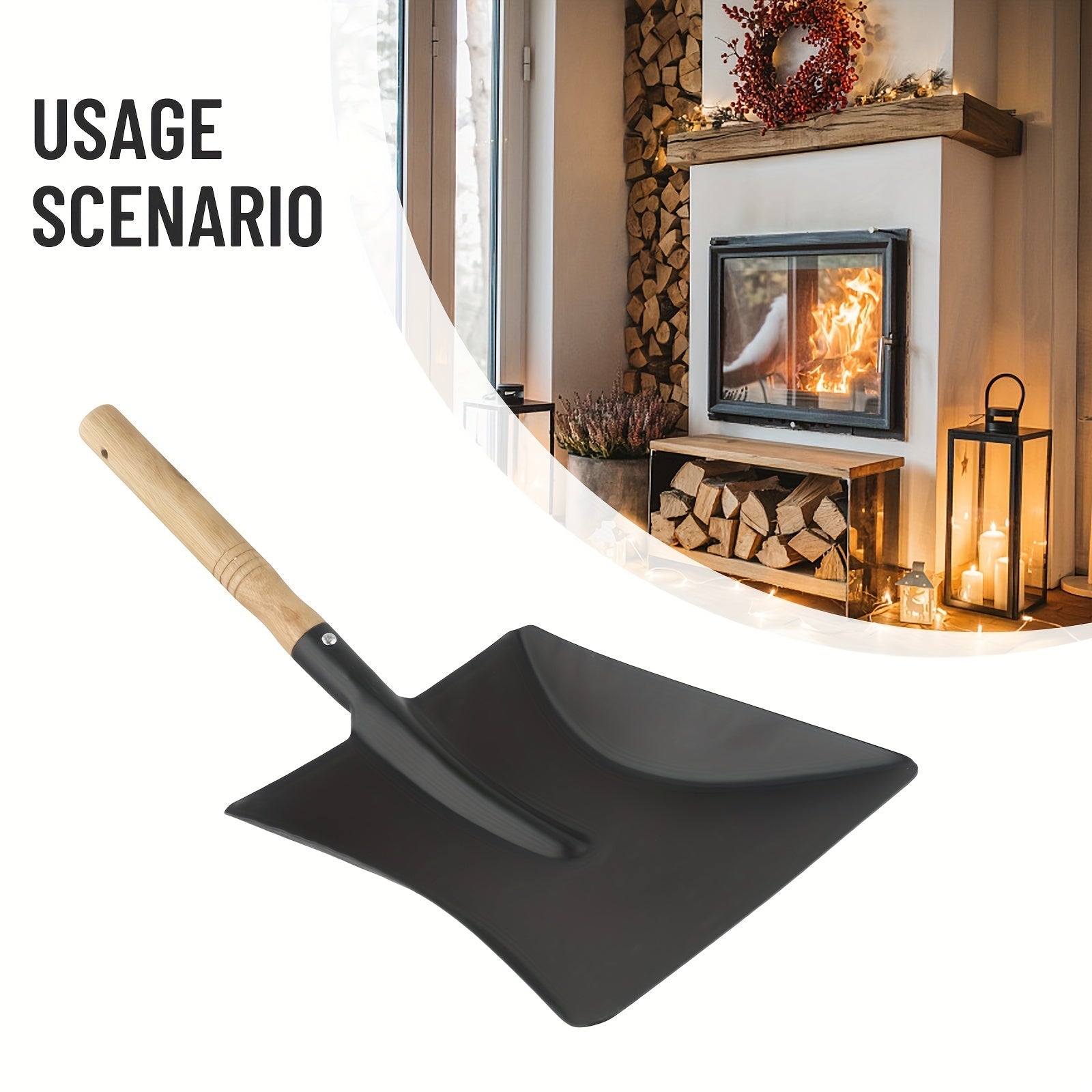 Wood Handle Fireplace Shovel Durable Metal Ash Scoop for Fireplace Cleaning