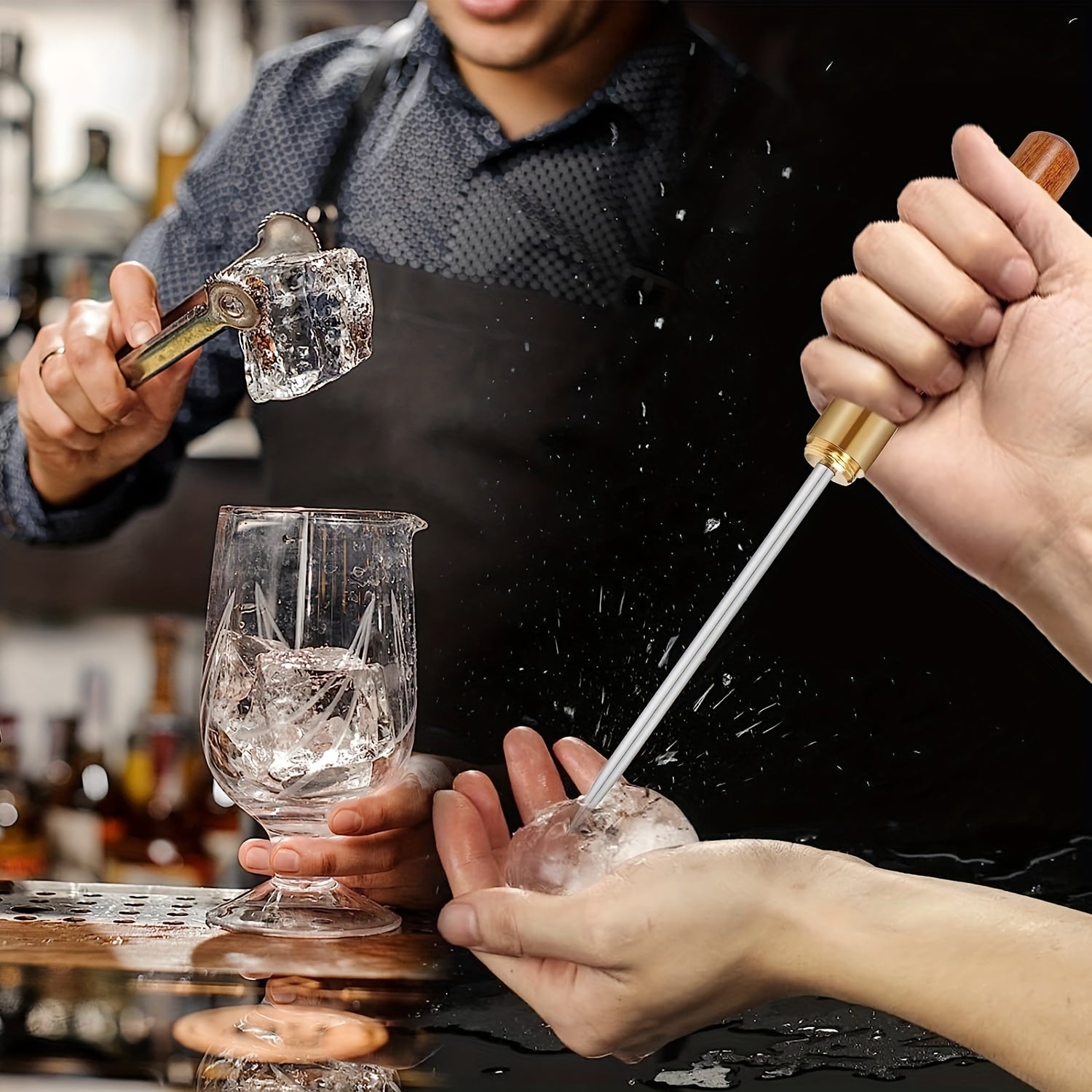 Portable Stainless Steel Ice Pick with Wooden Handle for Kitchen Bar Picnic