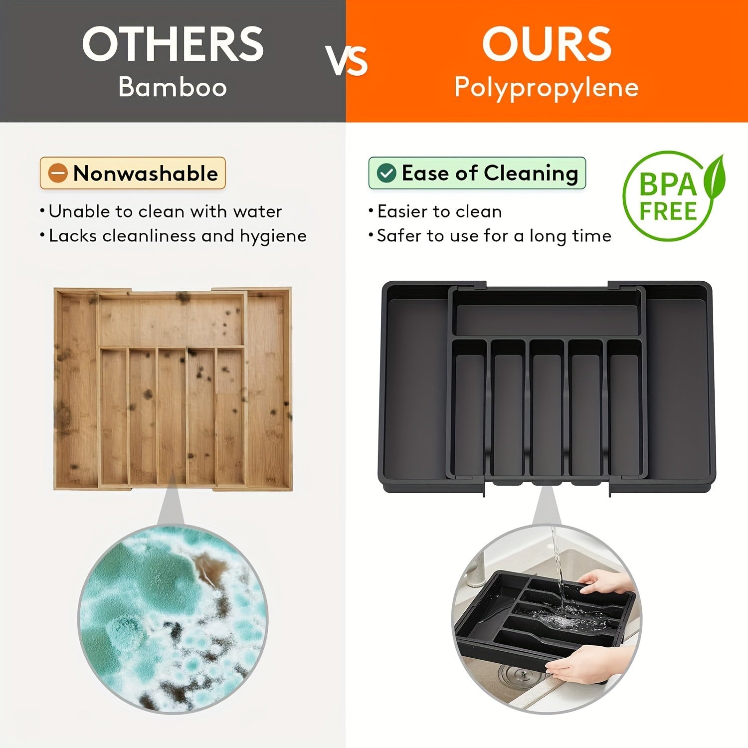 Large Expandable Kitchen Utensil Tray BPA-Free Plastic Silverware Drawer Organizer