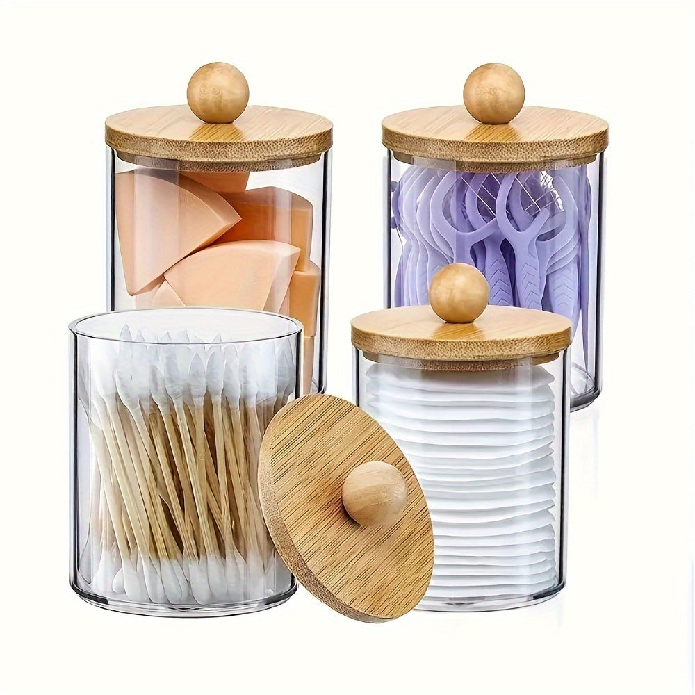 Acrylic Storage Jar with Wood Lid for Organizing Swabs Makeup Pads Small Items