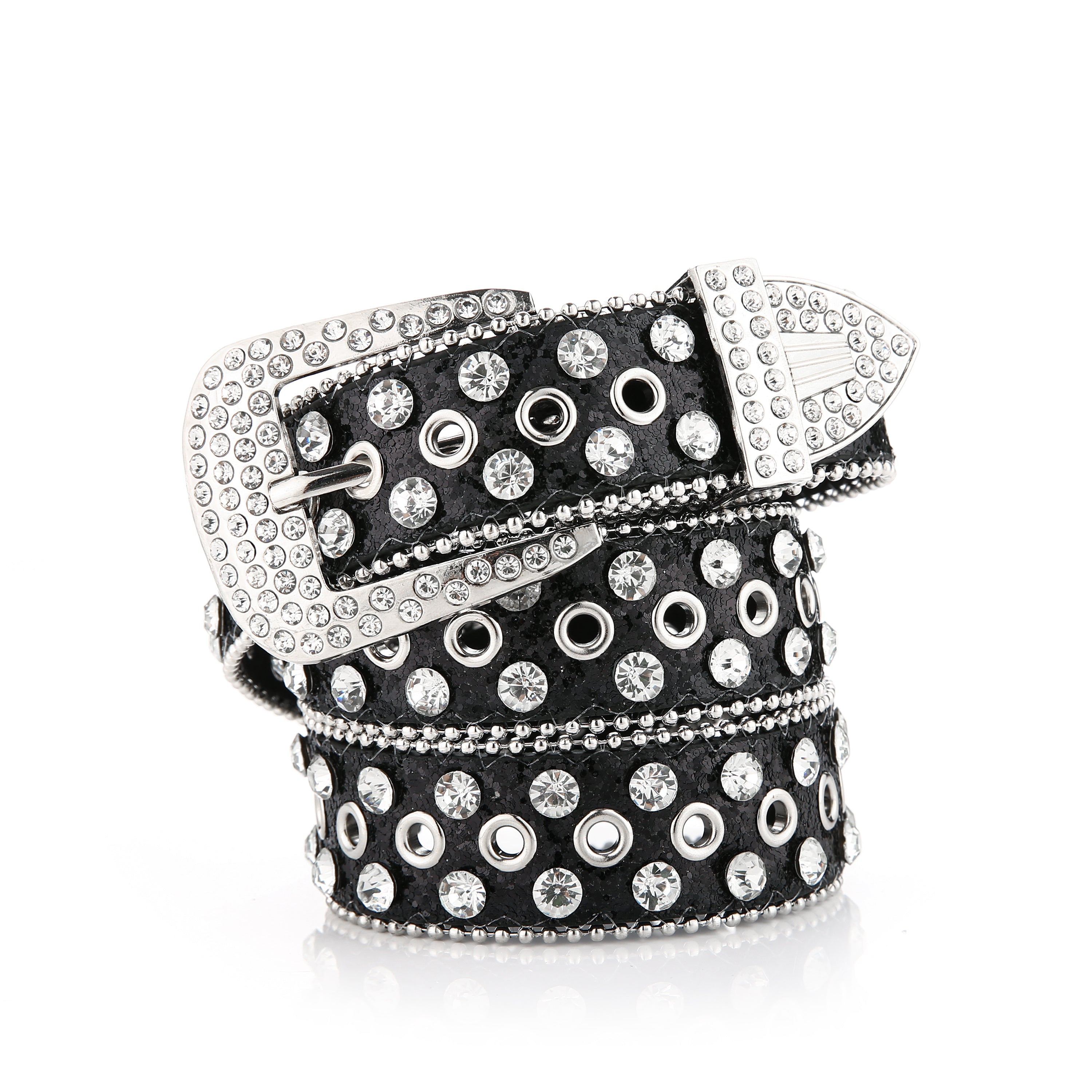 Ayollarlar uchun charm kamar, yaltirab turgan olmoslar, marjon bezaklari va oltin tokchali buckl bilan