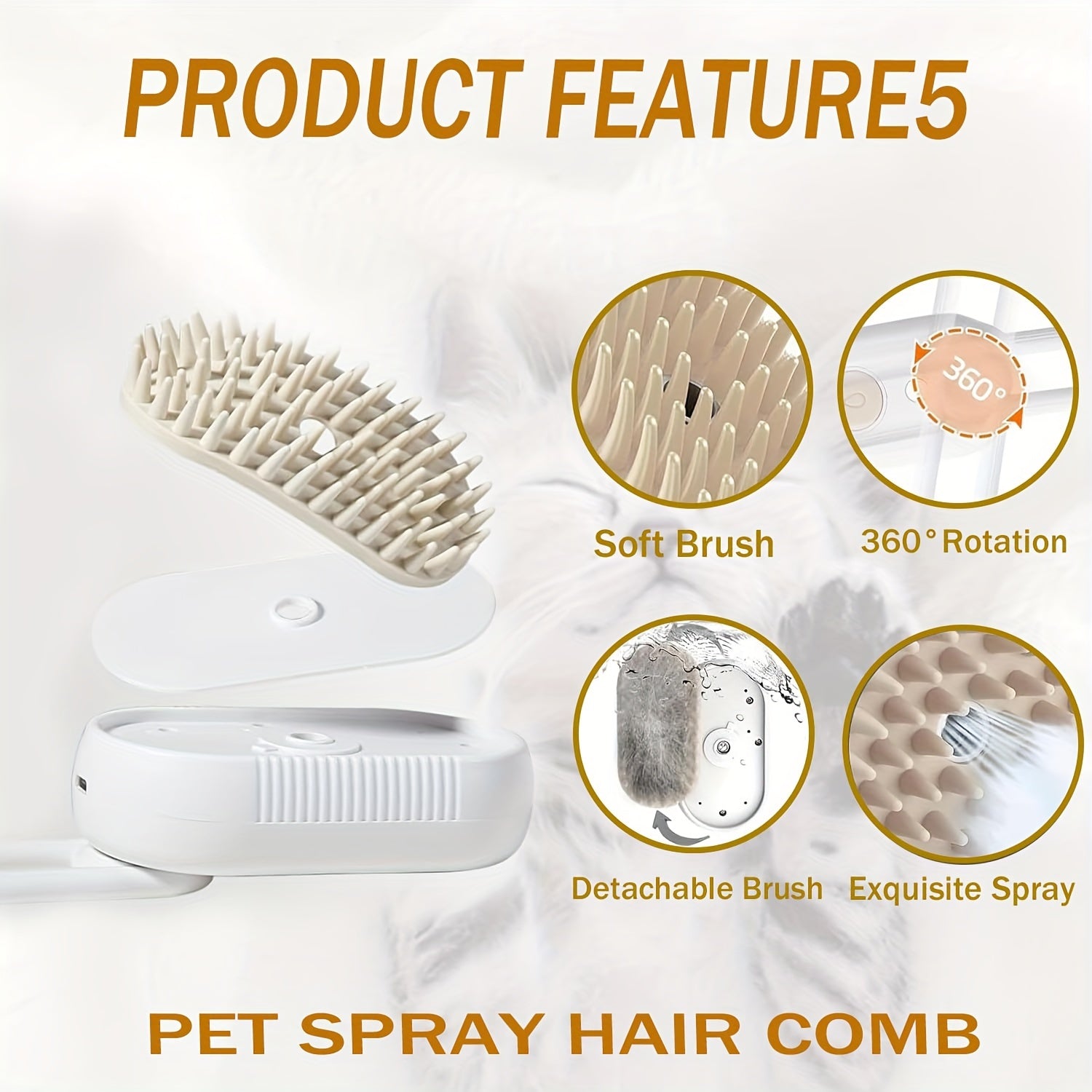 3-in-1 Pet Grooming Tool with Steam Brush, Spray, Hair Removal for Cats and Dogs