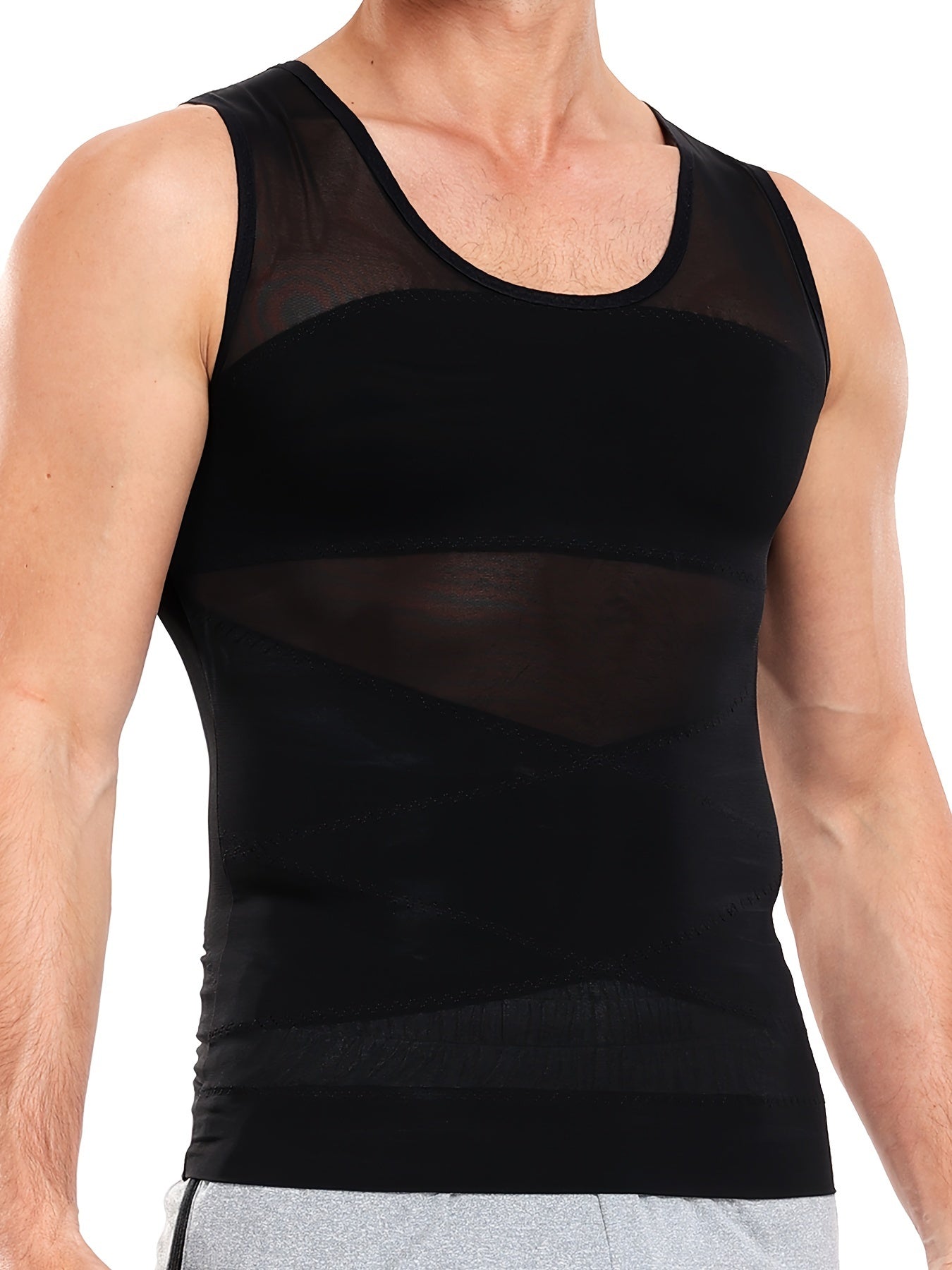 Мужская облегающая компрессионная майка без рукавов для контроля живота, сетчатая, из нейлона и спандекса