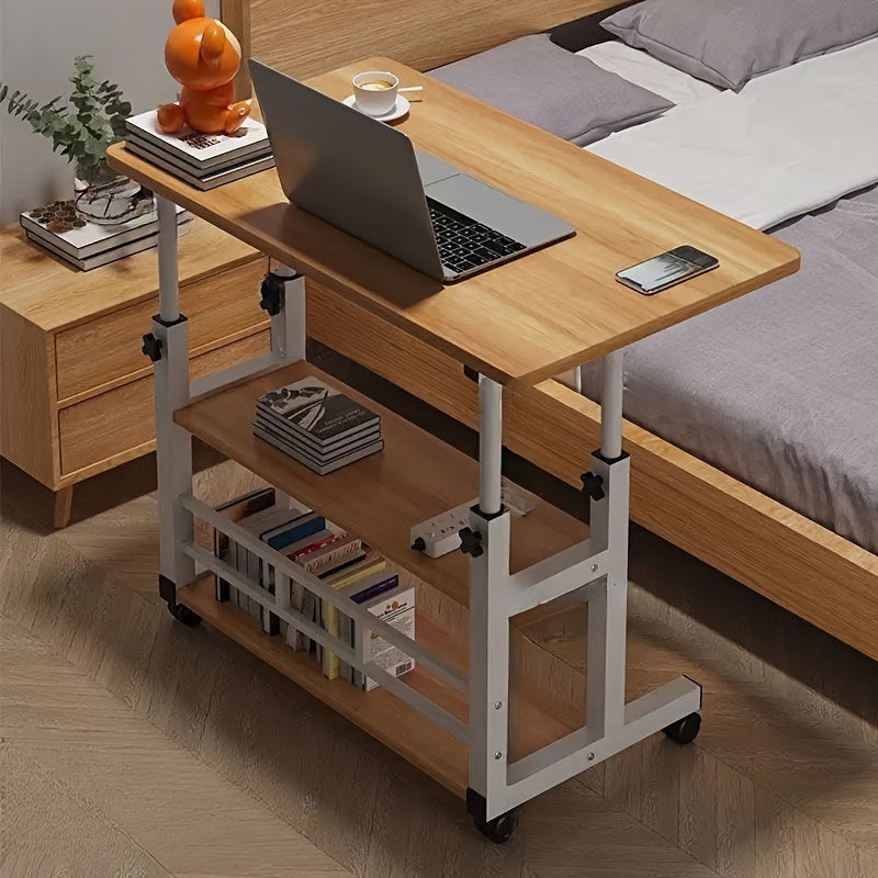 Folding Mobile Desk with Adjustable Height and Storage for Home Office or Study