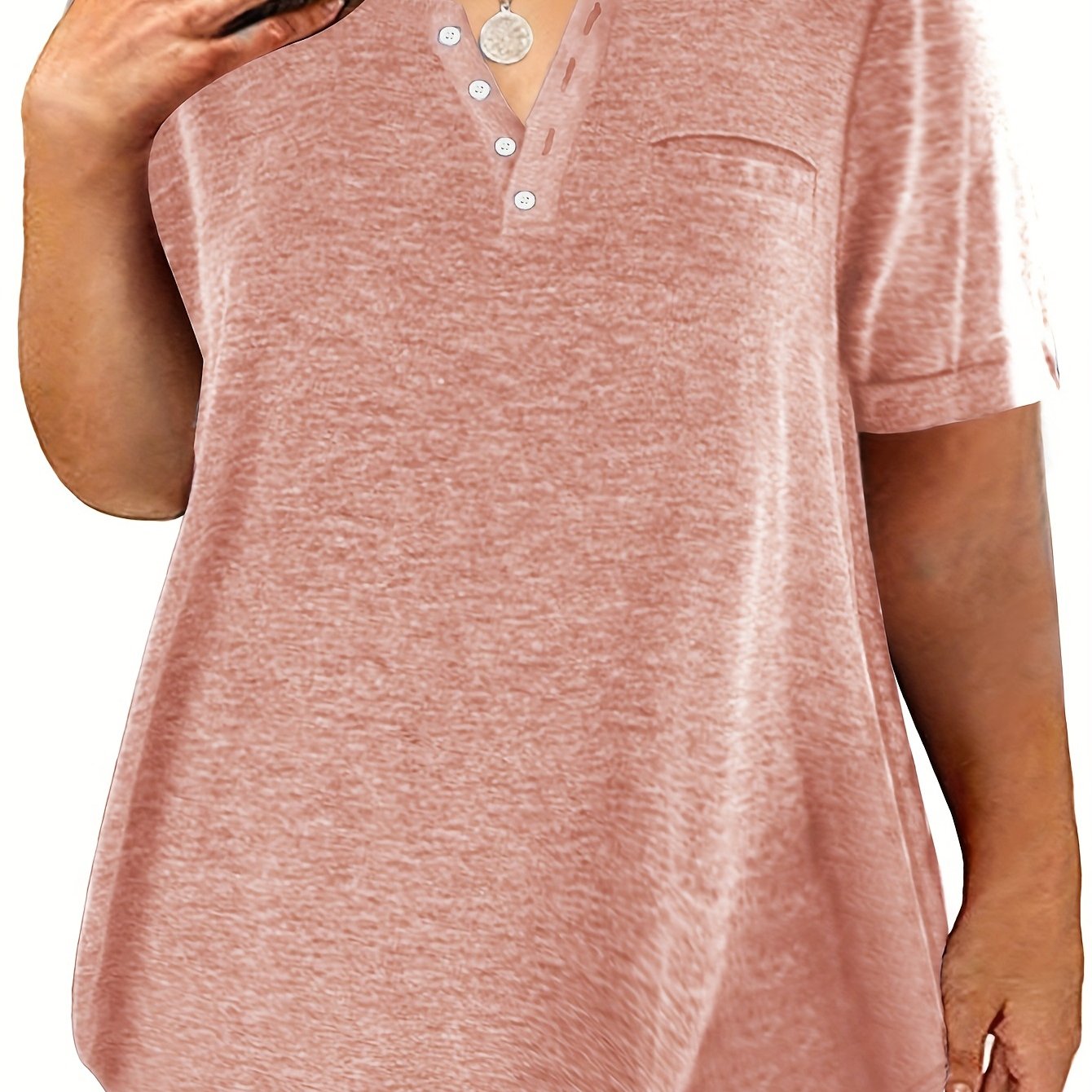 Women's Plus Size Short Sleeve Button Front Casual T-Shirt Basic Stretch