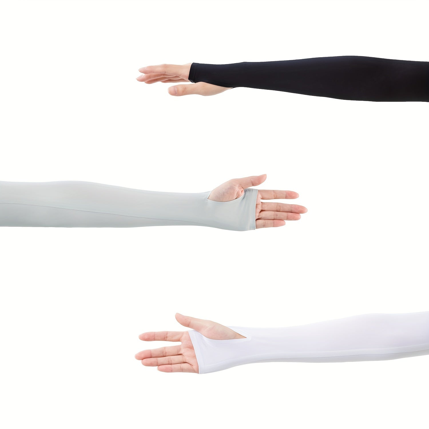 Manguitos transpirables con protección UV para deportes, hombres y mujeres, nylon spandex, negro, blanco, gris