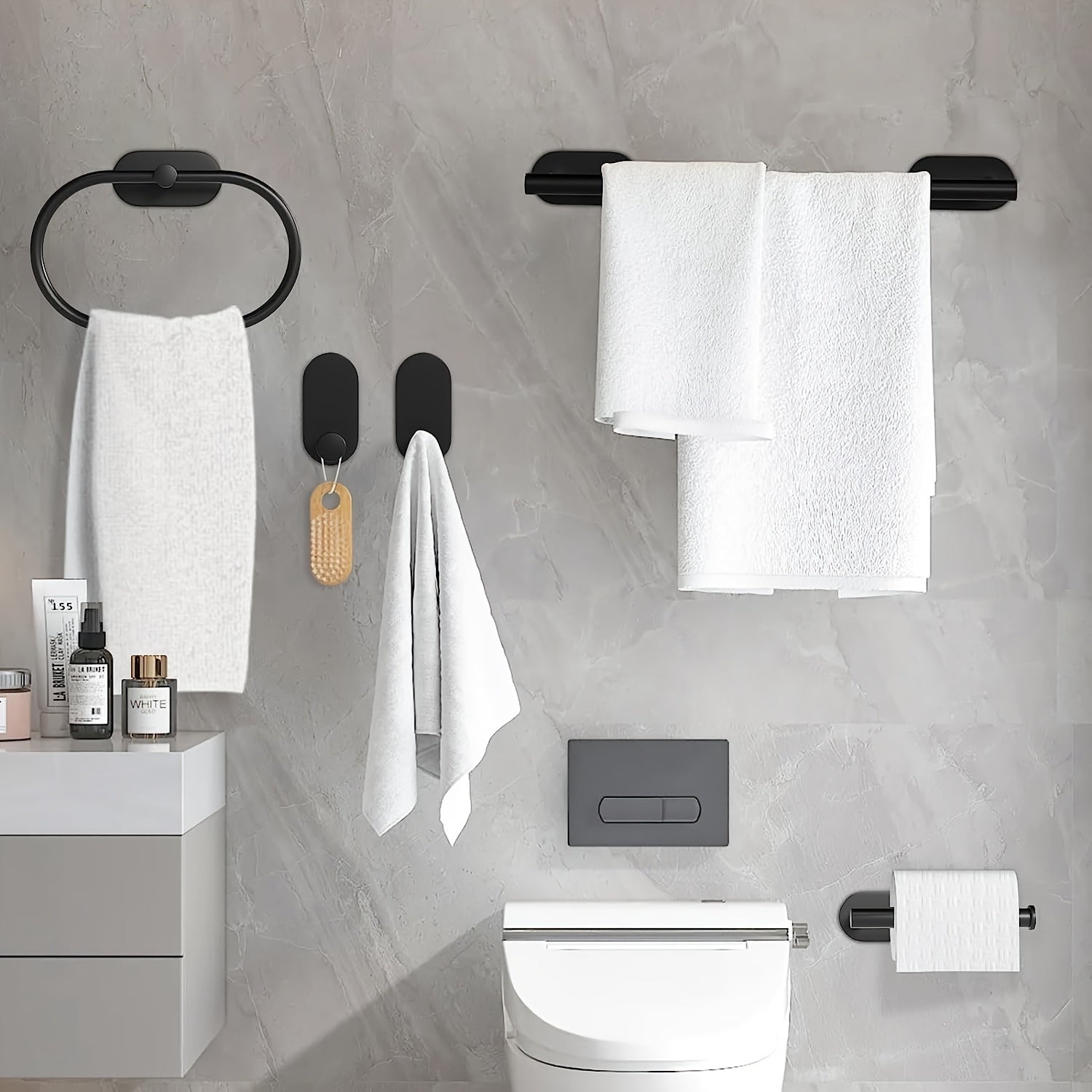 Stainless Steel Bathroom Hardware Set with Golden Accessories No Drilling