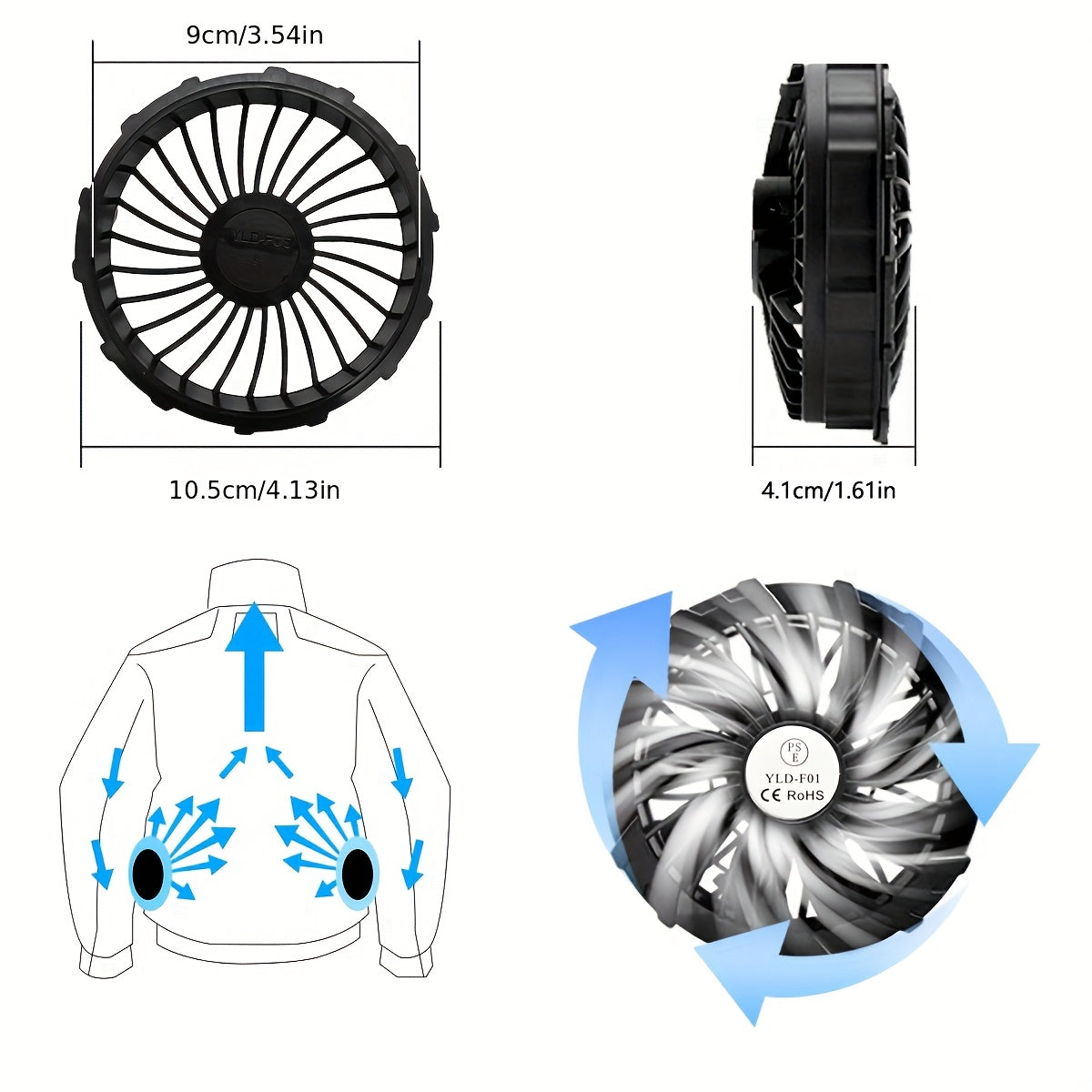 Ultra-Lightweight Wearable USB Fan for Cooling Work Clothes with 9 Blades and 3 Speed Settings