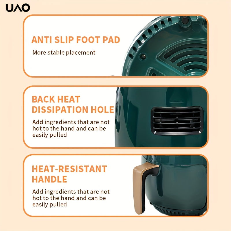 Freidora de aire eléctrica de 4.5L con pantalla LCD, sartén antiadherente, fácil de limpiar y multifuncional