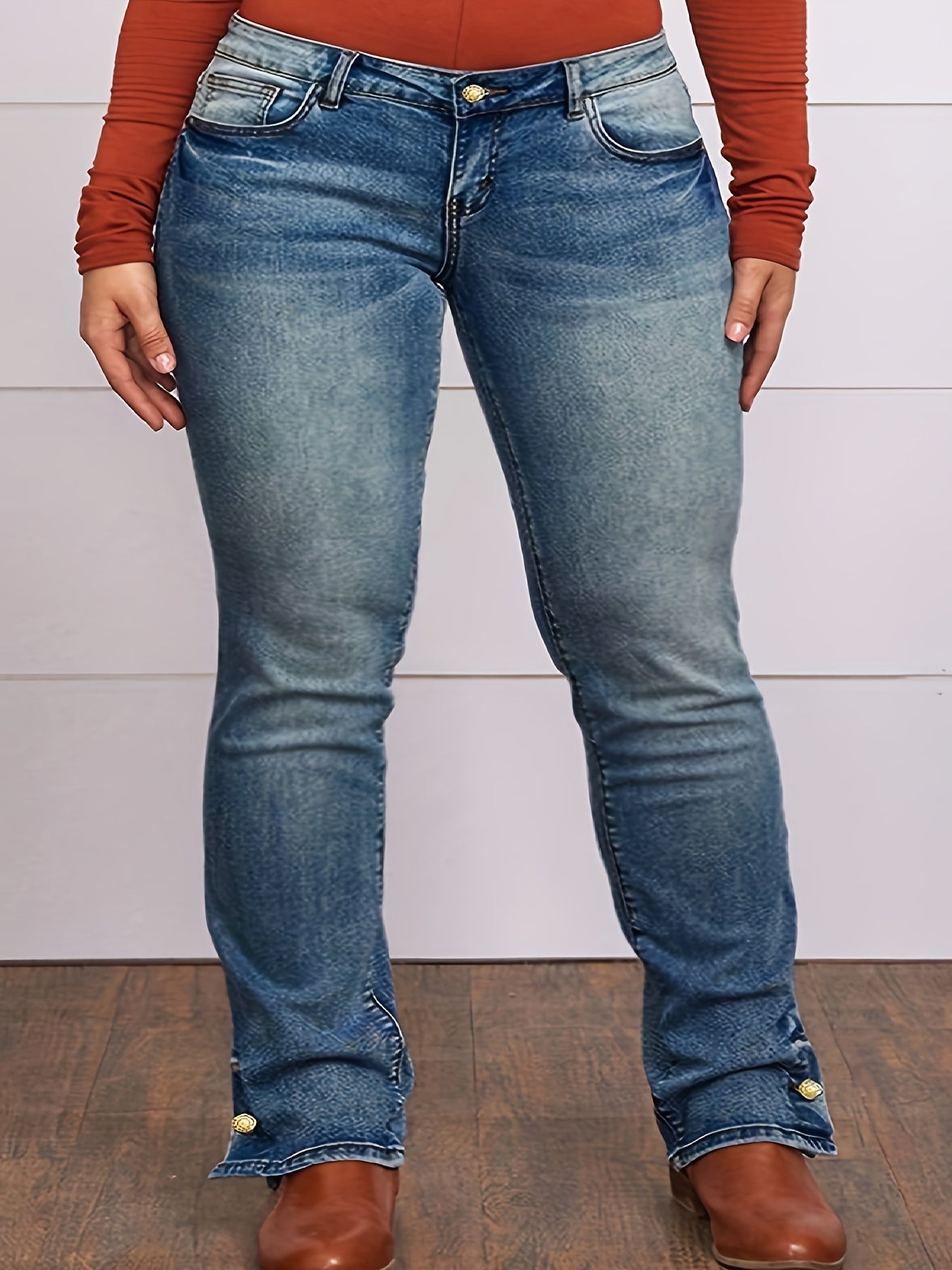 Women's Plus Size High Stretch Split Denim Jeans