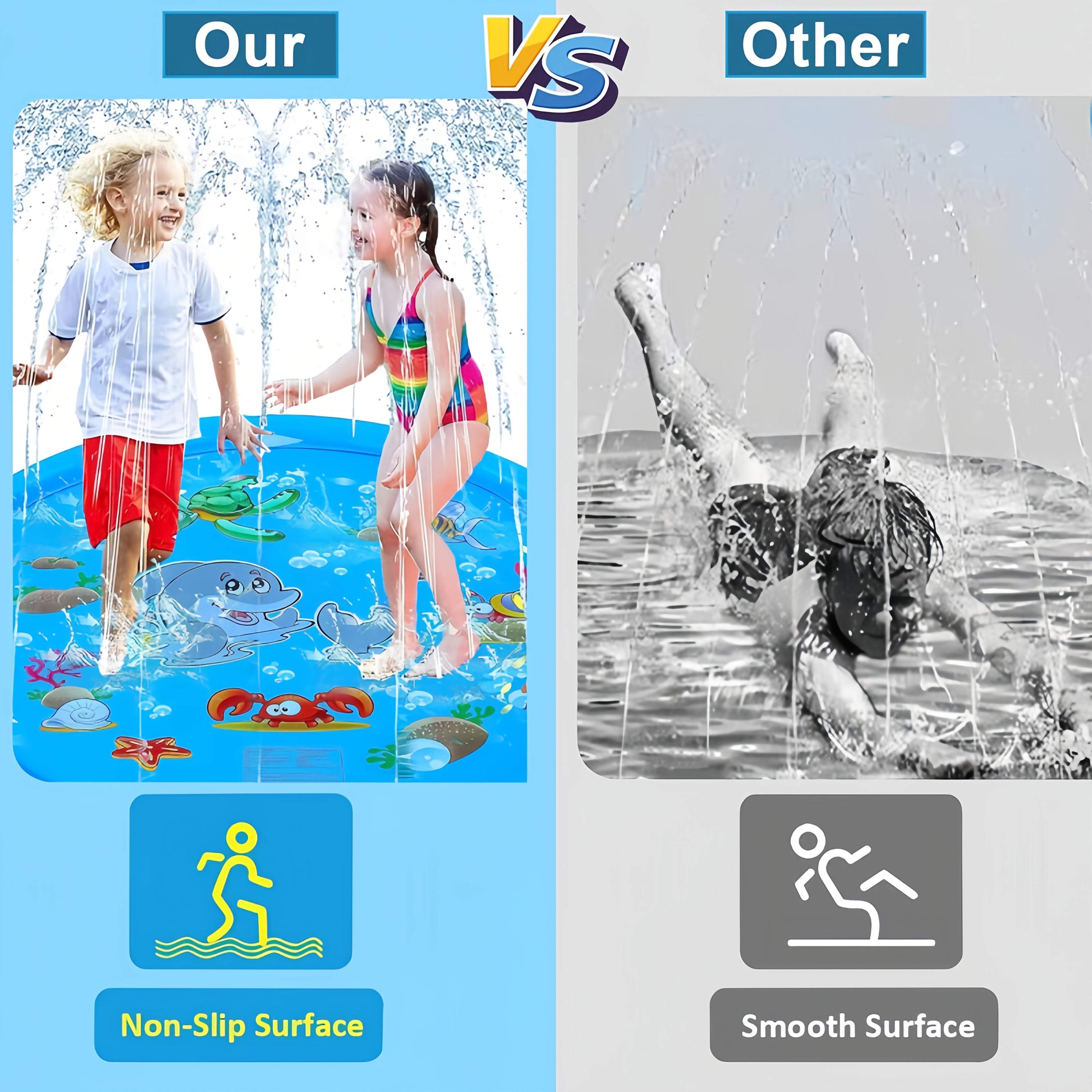 Kids Splash Pad 170cm Durable PVC Water Play Pool for Ages 3-5