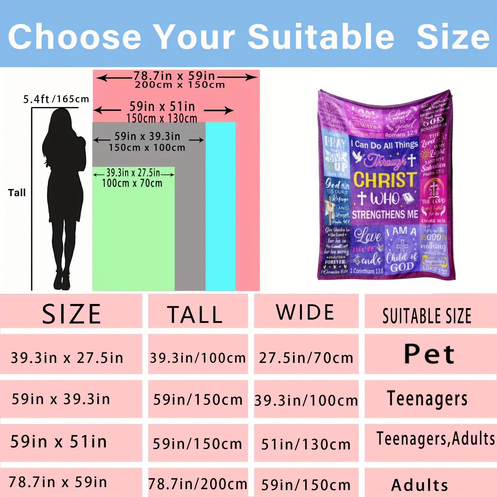 Christian Religious Blanket for Women Flannel Bible Verse Prayer Spiritual Faith Cozy Sofa Throw