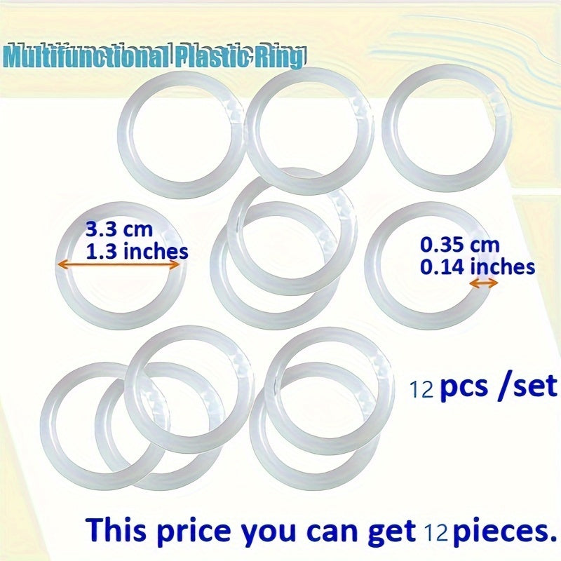 12 ta mustahkam plastik halqalar dush pardalari, kalitlar, sumkalar va DIY loyihalari uchun.