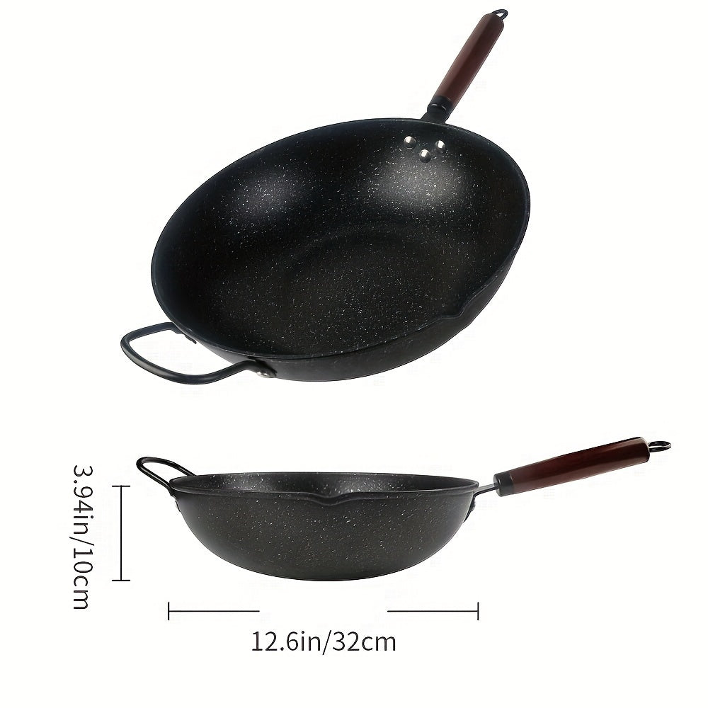 Cast Iron Wok 12.5 Inch with Stone Coating Non-Stick Dual Handles Suitable for Gas Electric Oven Induction