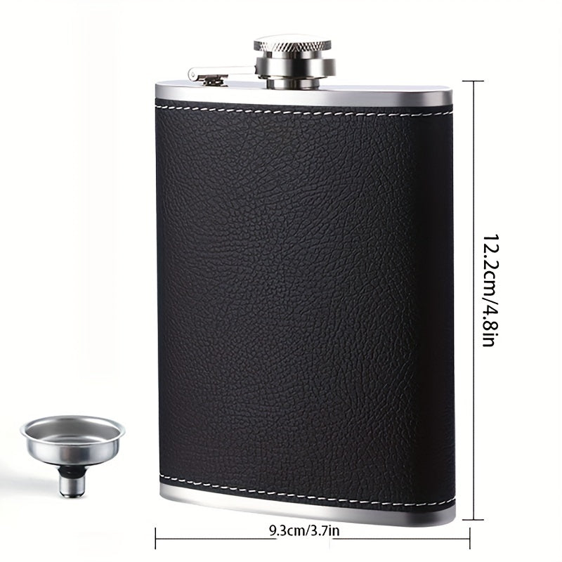 Black Leather Flask Gift Set 8oz and 30oz Stainless Steel with Cups and Chimney for Men and Women