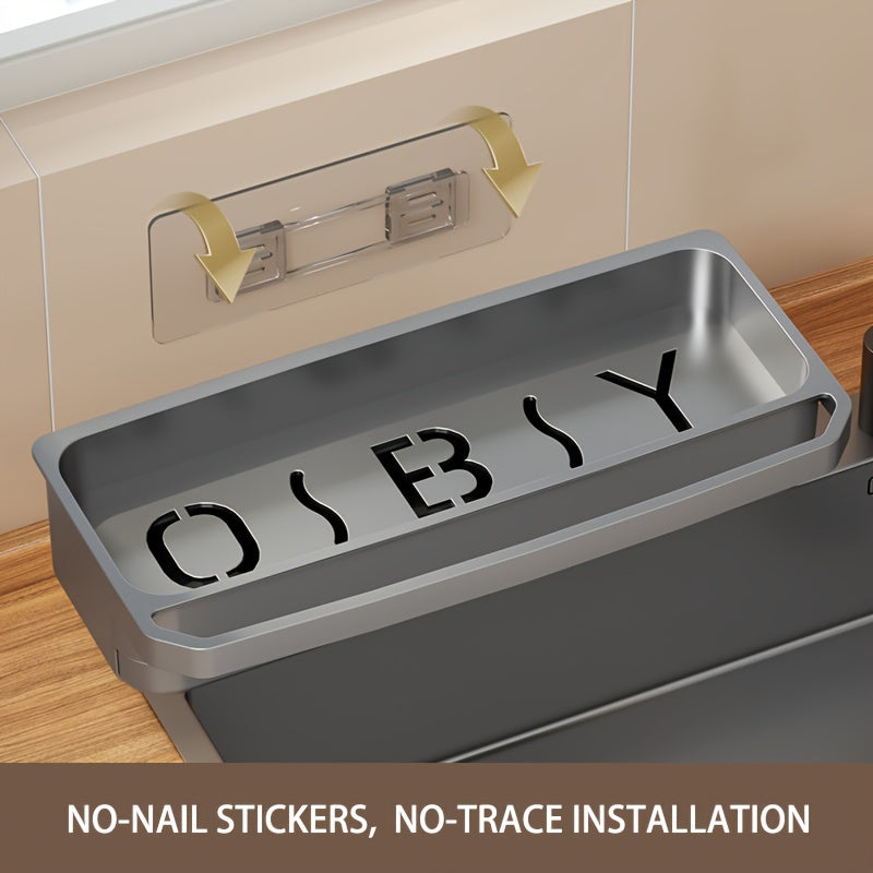 Wall-Mounted Sink Drain Rack with Dish Cloth and Sponge Holder Kitchen Bathroom Storage