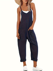 Mono de talla grande para mujer con tirantes finos, casual, de color sólido, verano