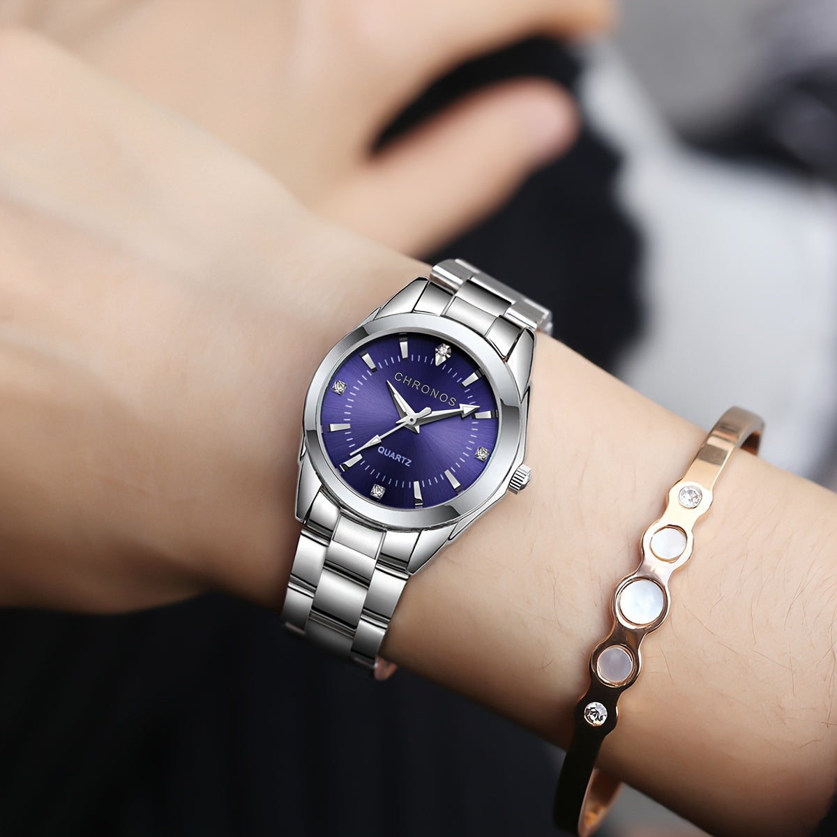 Women's Quartz Watch Stainless Steel Band Round Zinc Alloy Case Business Casual Gift