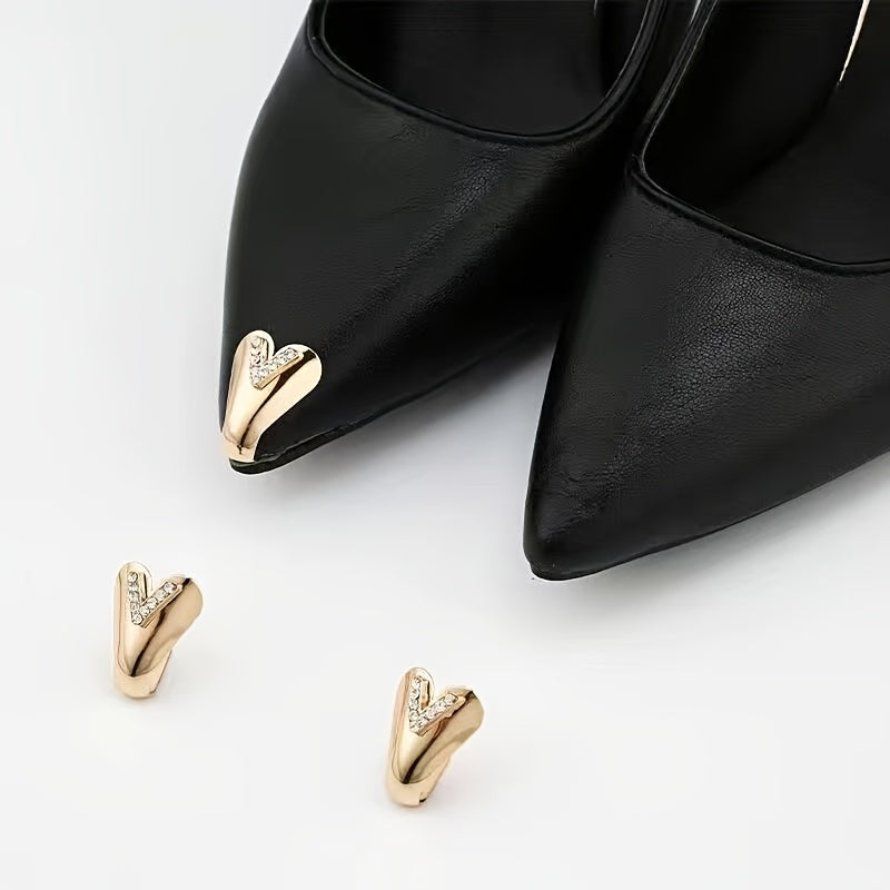 Women Metallic Small Toe Protectors Crystal V-Shaped Heel Toe Caps
