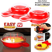 EasyEggwich Microwave Egg Cooker Red Clear Perfect Breakfast Sandwiches 1 Min