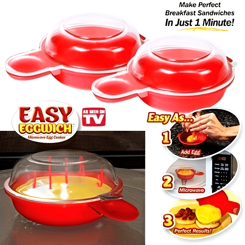EasyEggwich Microwave Egg Cooker Red Clear Perfect Breakfast Sandwiches 1 Min