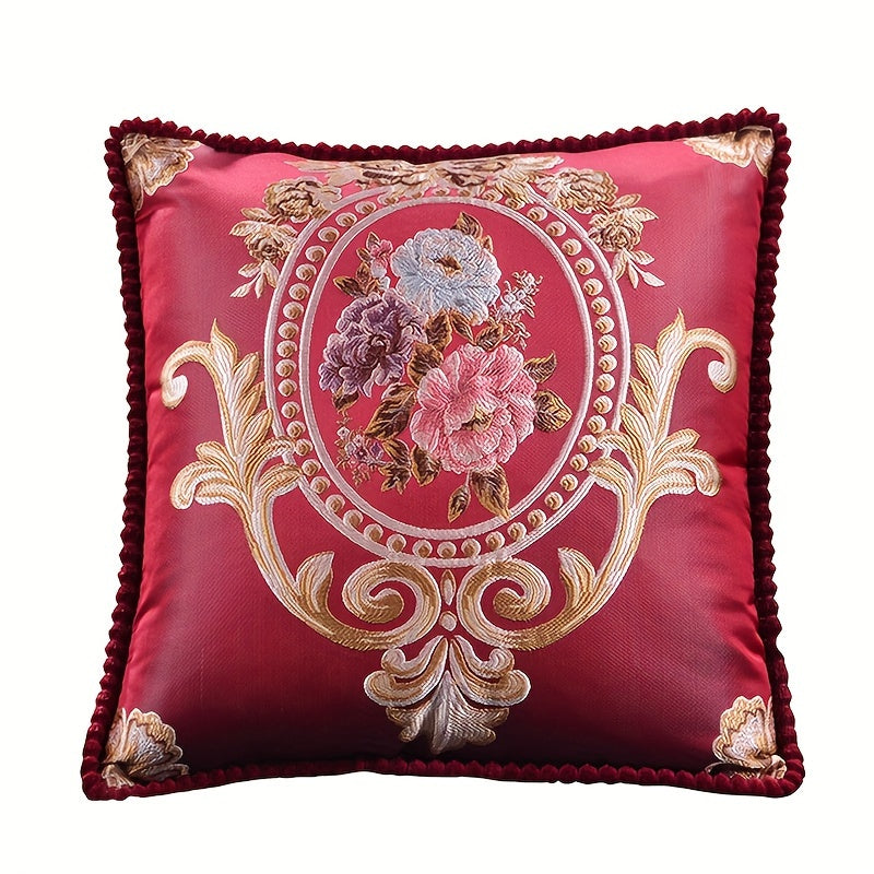 Embroidery Rose Floral Jacquard Square Throw Pillow Cover Single-Sided Home Decor