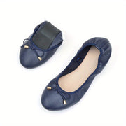 Women's Casual Soft-Soled Flats with Bow in Black for Pregnant Women