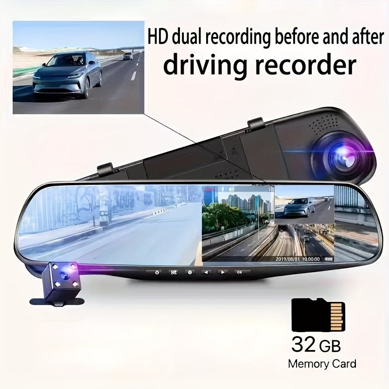 Dual-Lens HD Car Dash Cam with Reverse Image and Loop Recording