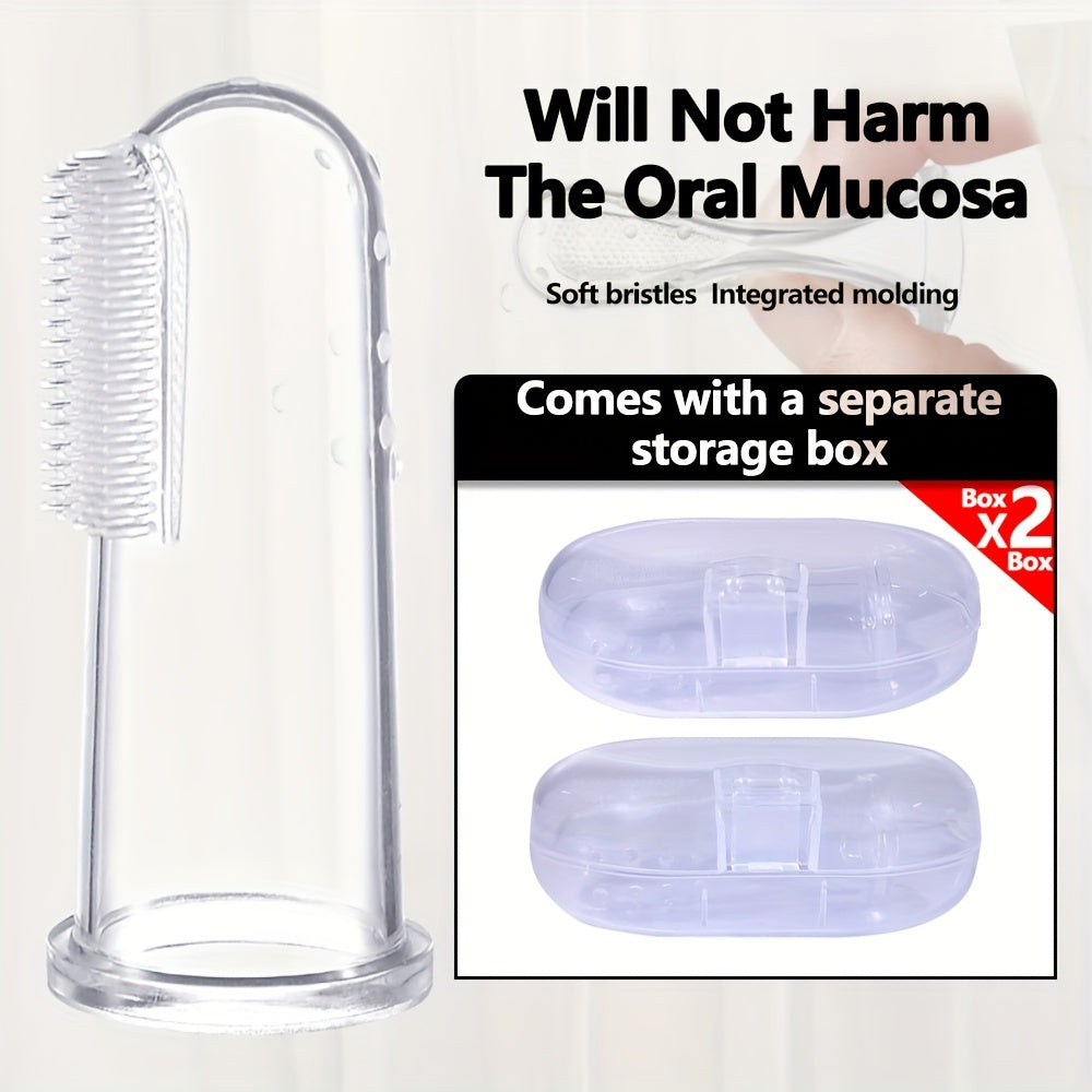 2-Pack Soft Silicone Finger Toothbrushes for All Ages with Protective Caps