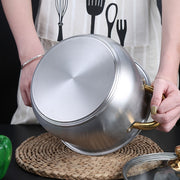 Set of Soup Pots with Golden Handles and Curved Bottoms