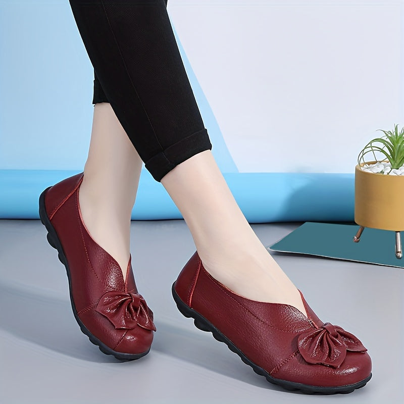 Women’s Bowknot Loafers Slip-On Flats Solid Colors Casual Shoes