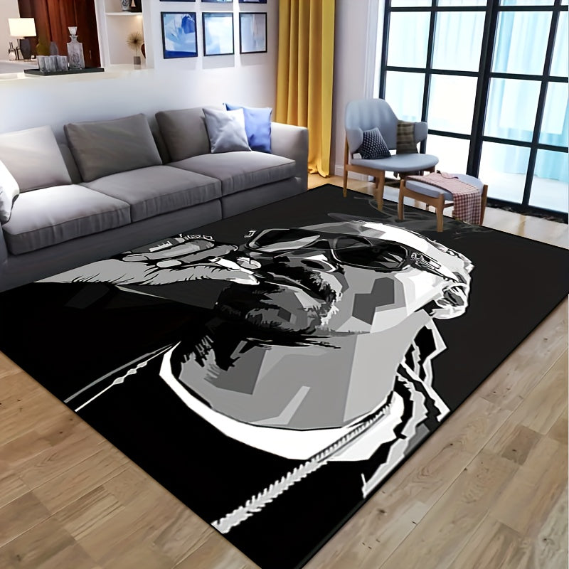 Polyester Area Rug with Man in Glasses Art, Easy to Clean, Slip-Resistant Indoor Outdoor Mat
