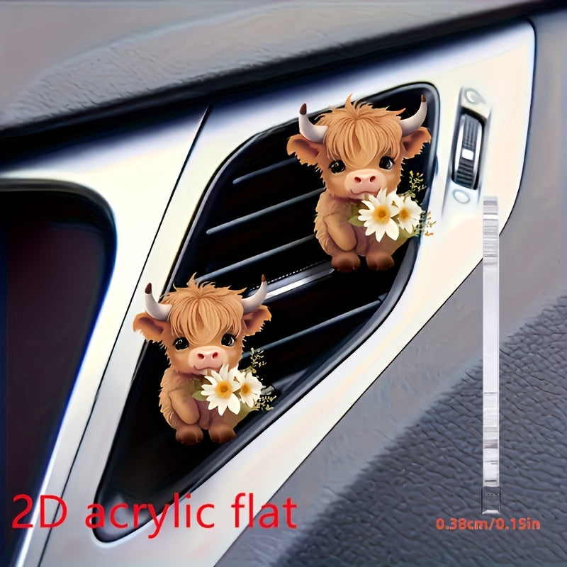 Chiroyli Highland buvi avtomobil havo tozalagich, akril aromatizator, gullar bilan