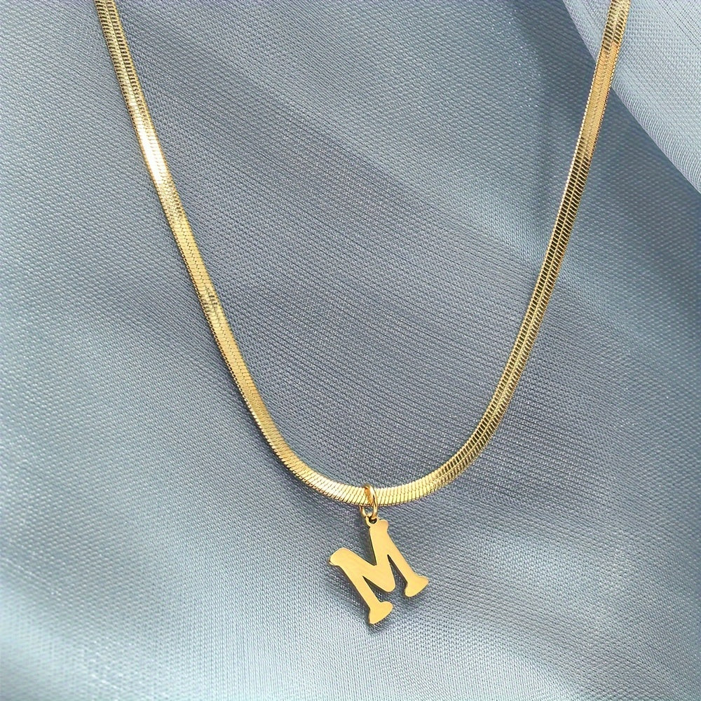 Women’s 18K Gold Plated Stainless Steel Alphabet Letter Pendant Necklace for Daily Wear