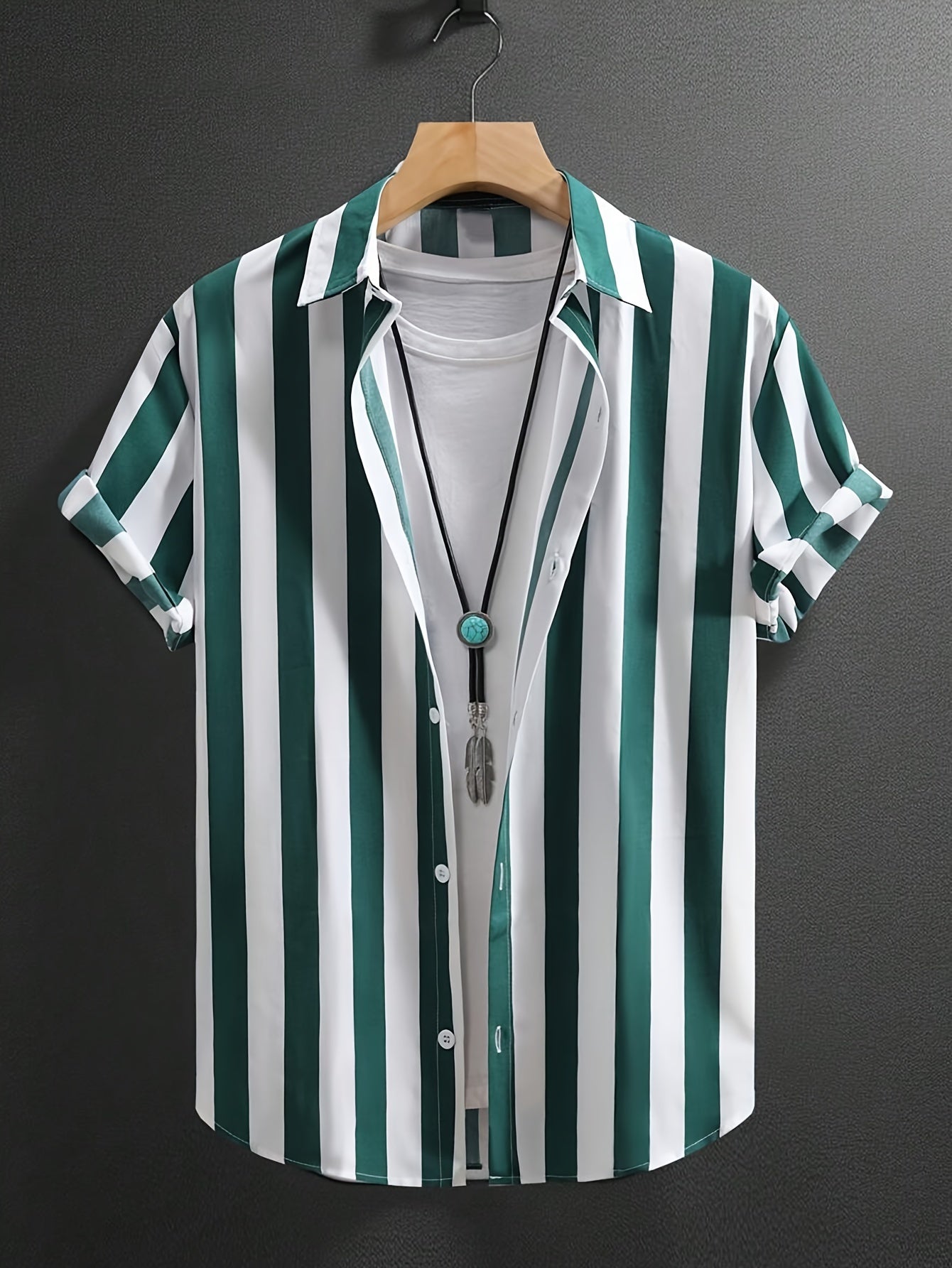 Men's Casual Striped Button-Up Shirt Polyester Spring Fall Outdoor