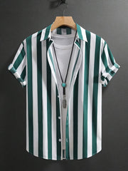 Men's Casual Striped Button-Up Shirt Polyester Spring Fall Outdoor