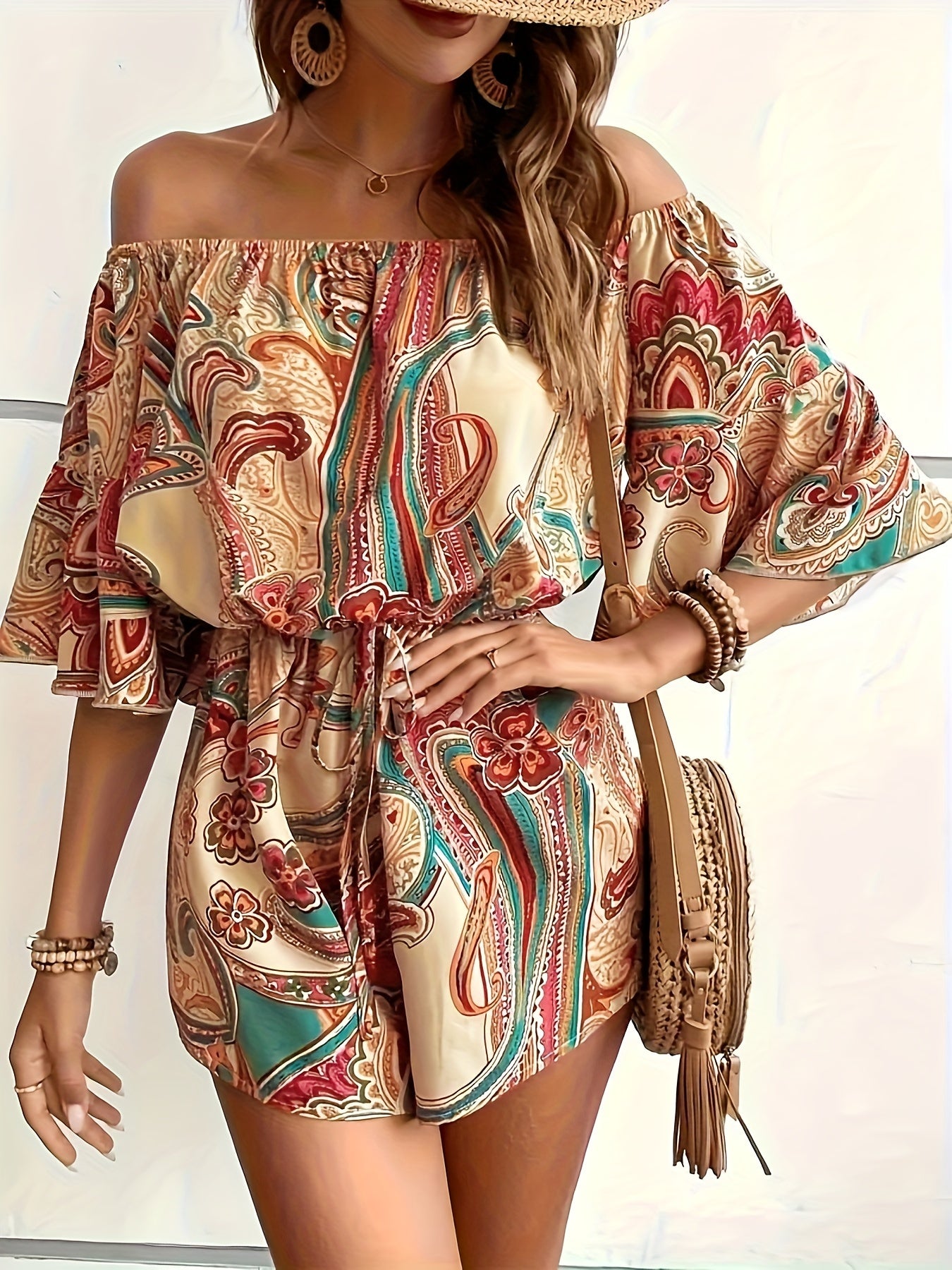 Plus Size Casual Paisley Print One-Shoulder Leggings