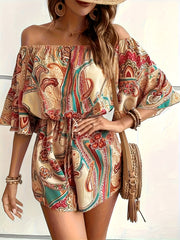 Plus Size Casual Paisley Print One-Shoulder Leggings