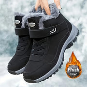 Women's Winter Fleece-Lined Hiking Sneakers Black Casual Boots